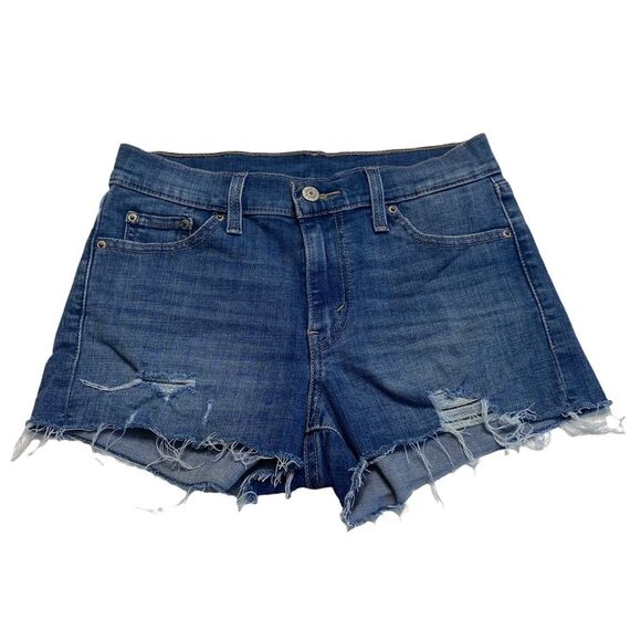 Levi’s Distressed Raw Hem Denim Shorts Boho Bohemian Festival Sz 25 - Picture 1 of 13
